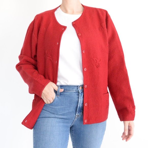 Vintage Tabi Red 100% Wool Button Down Cardigan Size Medium - Picture 3 of 13